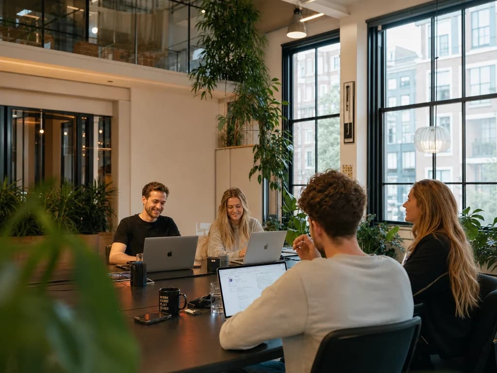 Het team aan het werk op kantoor